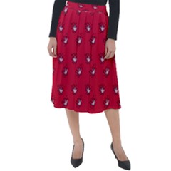 Zodiac Bat Pink Red Classic Velour Midi Skirt  by snowwhitegirl