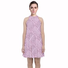 Wood Texture Diagonal Weave Pastel Velvet Halter Neckline Dress  by Mariart