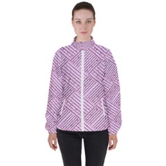 Wood Texture Diagonal Weave Pastel Women s High Neck Windbreaker