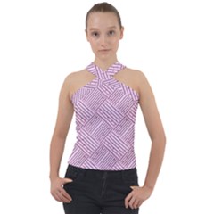 Wood Texture Diagonal Weave Pastel Cross Neck Velour Top by Mariart