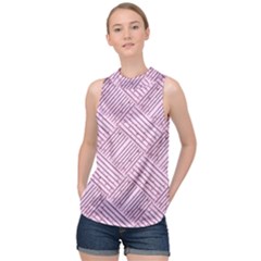 Wood Texture Diagonal Weave Pastel High Neck Satin Top by Mariart