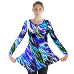 Abstract Background Blue White Long Sleeve Tunic 