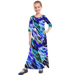 Abstract Background Blue White Kids  Quarter Sleeve Maxi Dress