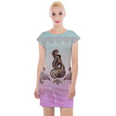 Abstract Decorative Floral Design, Mandala Cap Sleeve Bodycon Dress by FantasyWorld7