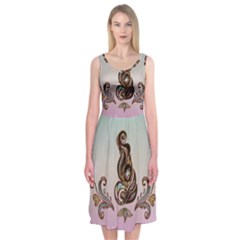 Abstract Decorative Floral Design, Mandala Midi Sleeveless Dress