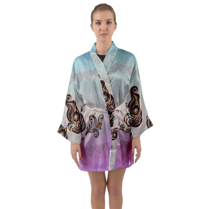 Abstract Decorative Floral Design, Mandala Long Sleeve Kimono Robe