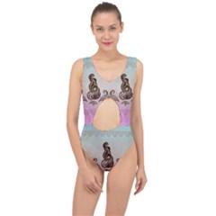 Abstract Decorative Floral Design, Mandala Center Cut Out Swimsuit