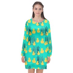 Little Yellow Duckies Long Sleeve Chiffon Shift Dress  by VeataAtticus