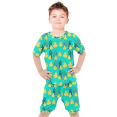 Little Yellow Duckies Kids  Tee And Shorts Set