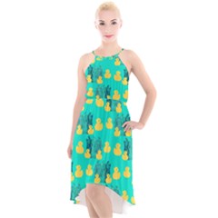 Little Yellow Duckies High-low Halter Chiffon Dress  by VeataAtticus