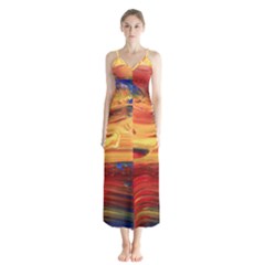 Rainbow Waves Button Up Chiffon Maxi Dress by WILLBIRDWELL