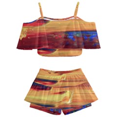 Rainbow Waves Kids  Off Shoulder Skirt Bikini by WILLBIRDWELL