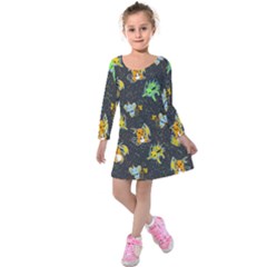 Electric Love  Kids  Long Sleeve Velvet Dress by Mezalola