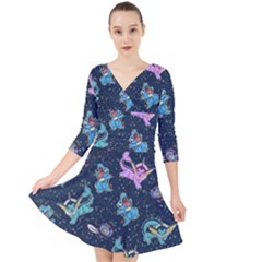 water type Quarter Sleeve Front Wrap Dress