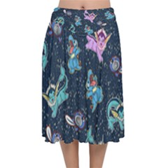 water type Velvet Flared Midi Skirt