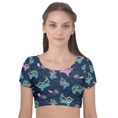 water type Velvet Short Sleeve Crop Top 