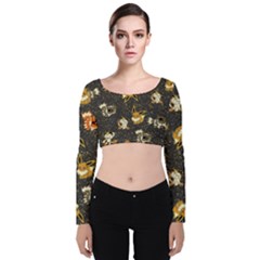 Normal Type  Velvet Long Sleeve Crop Top