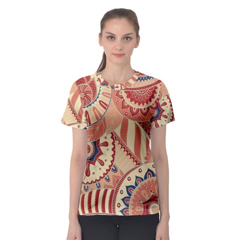 Pop Art Paisley Flowers Ornaments Multicolored 4 Women s Sport Mesh Tee by EDDArt