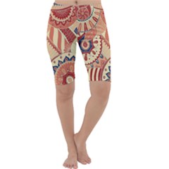 Pop Art Paisley Flowers Ornaments Multicolored 4 Cropped Leggings  by EDDArt