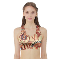 Pop Art Paisley Flowers Ornaments Multicolored 4 Sports Bra With Border by EDDArt