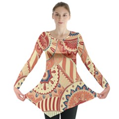 Pop Art Paisley Flowers Ornaments Multicolored 4 Long Sleeve Tunic  by EDDArt