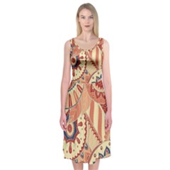 Pop Art Paisley Flowers Ornaments Multicolored 4 Midi Sleeveless Dress by EDDArt