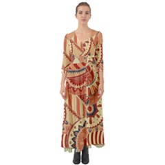 Pop Art Paisley Flowers Ornaments Multicolored 4 Button Up Boho Maxi Dress by EDDArt