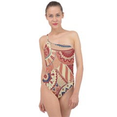 Pop Art Paisley Flowers Ornaments Multicolored 4 Classic One Shoulder Swimsuit by EDDArt