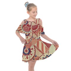 Pop Art Paisley Flowers Ornaments Multicolored 4 Kids  Shoulder Cutout Chiffon Dress by EDDArt