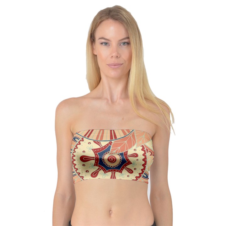 Pop Art Paisley Flowers Ornaments Multicolored 4 Background Solid Dark Red Bandeau Top