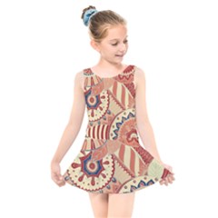 Pop Art Paisley Flowers Ornaments Multicolored 4 Kids  Skater Dress Swimsuit by EDDArt