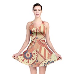 Pop Art Paisley Flowers Ornaments Multicolored 4 Background Solid Dark Red Reversible Skater Dress
