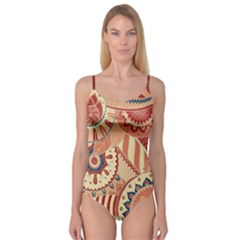 Pop Art Paisley Flowers Ornaments Multicolored 4 Background Solid Dark Red Camisole Leotard  by EDDArt