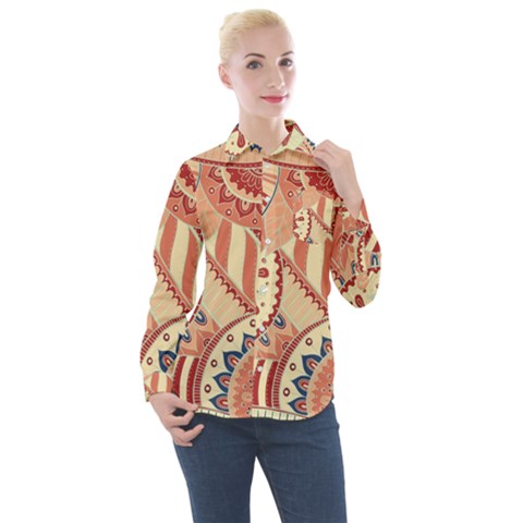 Pop Art Paisley Flowers Ornaments Multicolored 4 Women s Long Sleeve Pocket Shirt by EDDArt