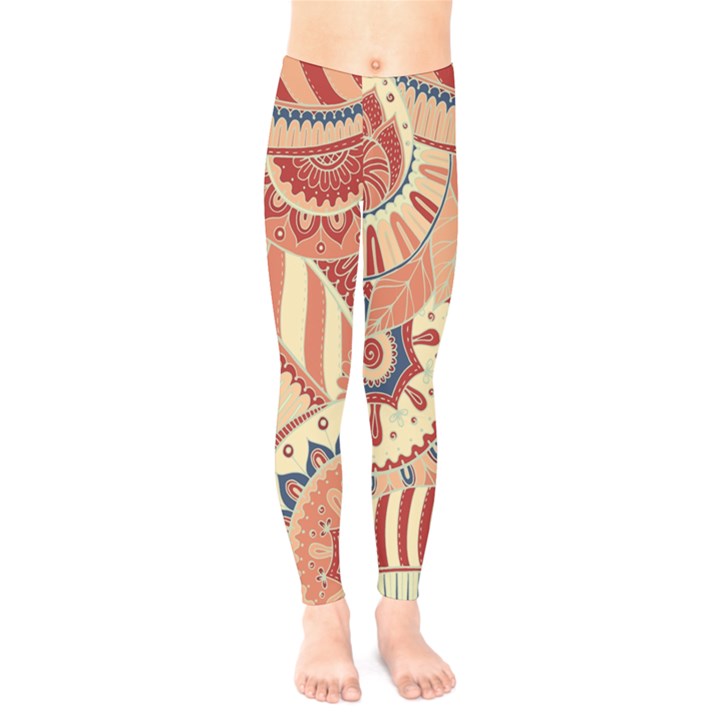 Pop Art Paisley Flowers Ornaments Multicolored 4 Background Solid Dark Red Kids  Legging