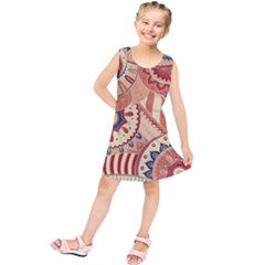 Pop Art Paisley Flowers Ornaments Multicolored 4 Background Solid Dark Red Kids  Tunic Dress by EDDArt