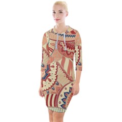 Pop Art Paisley Flowers Ornaments Multicolored 4 Background Solid Dark Red Quarter Sleeve Hood Bodycon Dress by EDDArt