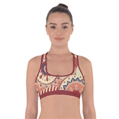 Pop Art Paisley Flowers Ornaments Multicolored 4 Background Solid Dark Red Cross Back Sports Bra by EDDArt