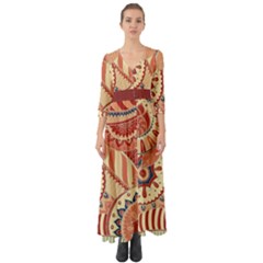 Pop Art Paisley Flowers Ornaments Multicolored 4 Background Solid Dark Red Button Up Boho Maxi Dress by EDDArt