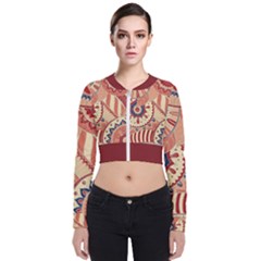 Pop Art Paisley Flowers Ornaments Multicolored 4 Background Solid Dark Red Long Sleeve Zip Up Bomber Jacket by EDDArt