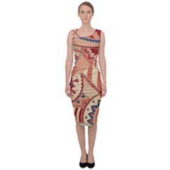 Pop Art Paisley Flowers Ornaments Multicolored 4 Background Solid Dark Red Sleeveless Pencil Dress by EDDArt