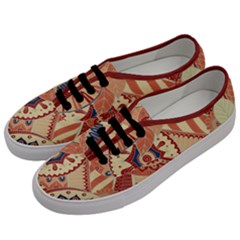 Pop Art Paisley Flowers Ornaments Multicolored 4 Background Solid Dark Red Men s Classic Low Top Sneakers by EDDArt