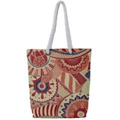 Pop Art Paisley Flowers Ornaments Multicolored 4 Background Solid Dark Red Full Print Rope Handle Tote (small) by EDDArt