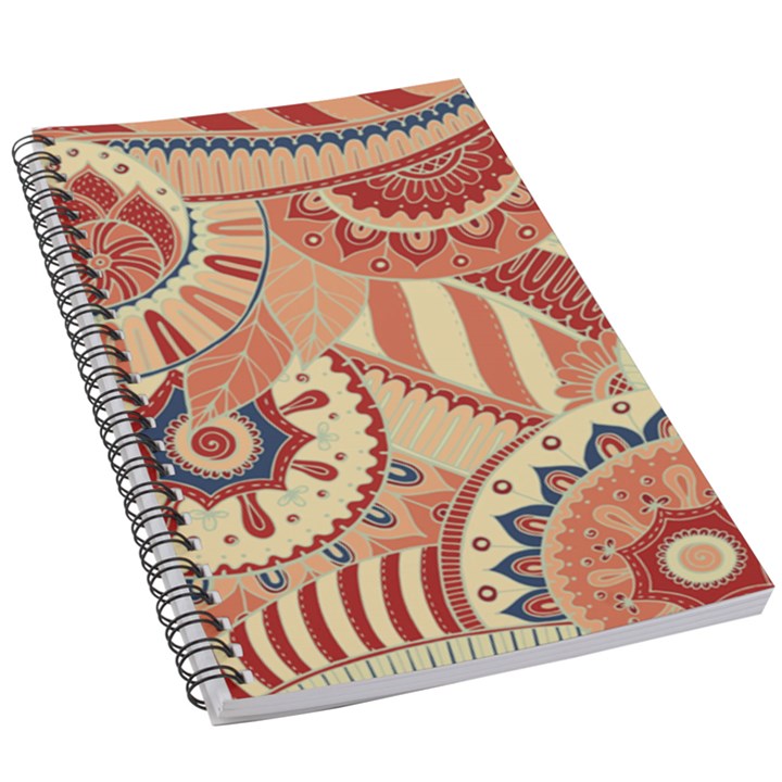 Pop Art Paisley Flowers Ornaments Multicolored 4 Background Solid Dark Red 5.5  x 8.5  Notebook