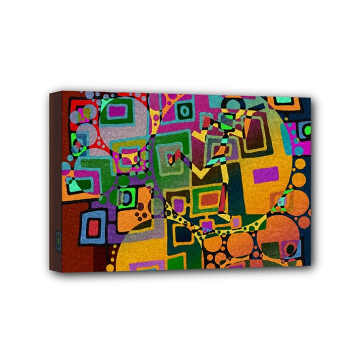 Modern Geometric Art   Dancing In The City Background Solid Dark Blue Mini Canvas 6  x 4  (Stretched)