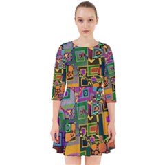 Modern Geometric Art   Dancing In The City Background Solid Dark Blue Smock Dress by EDDArt