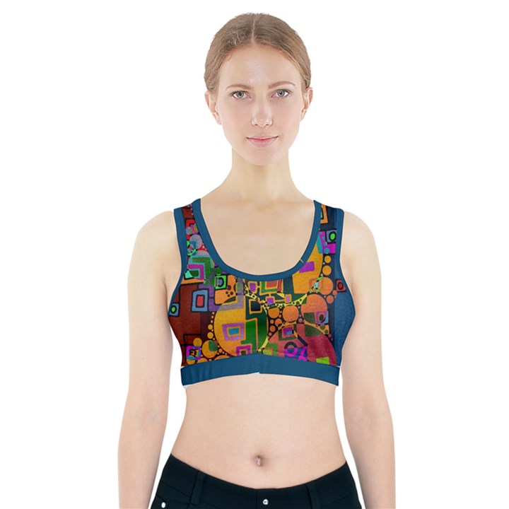 Modern Geometric Art   Dancing In The City Background Solid Dark Blue Sports Bra With Pocket