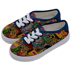 Modern Geometric Art   Dancing In The City Background Solid Dark Blue Kids  Classic Low Top Sneakers by EDDArt