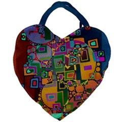 Modern Geometric Art   Dancing In The City Background Solid Dark Blue Giant Heart Shaped Tote by EDDArt