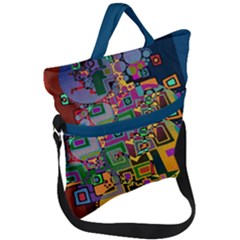 Modern Geometric Art   Dancing In The City Background Solid Dark Blue Fold Over Handle Tote Bag by EDDArt